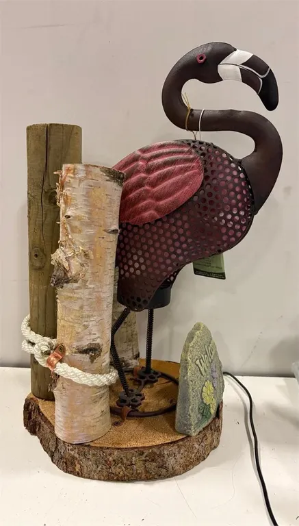 Welcome Flamingo With Wooden Stand