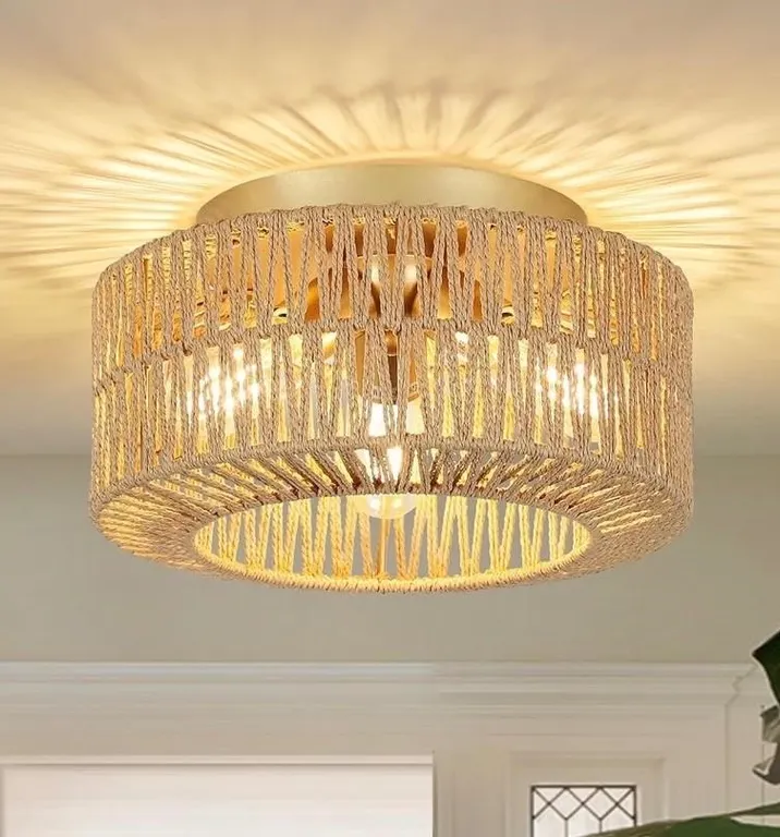 $110 Farmhouse Rattan Ceiling Light,