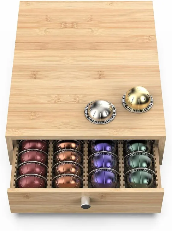SEALED $73 Bamboo Nespresso Pod Drawer Organizer