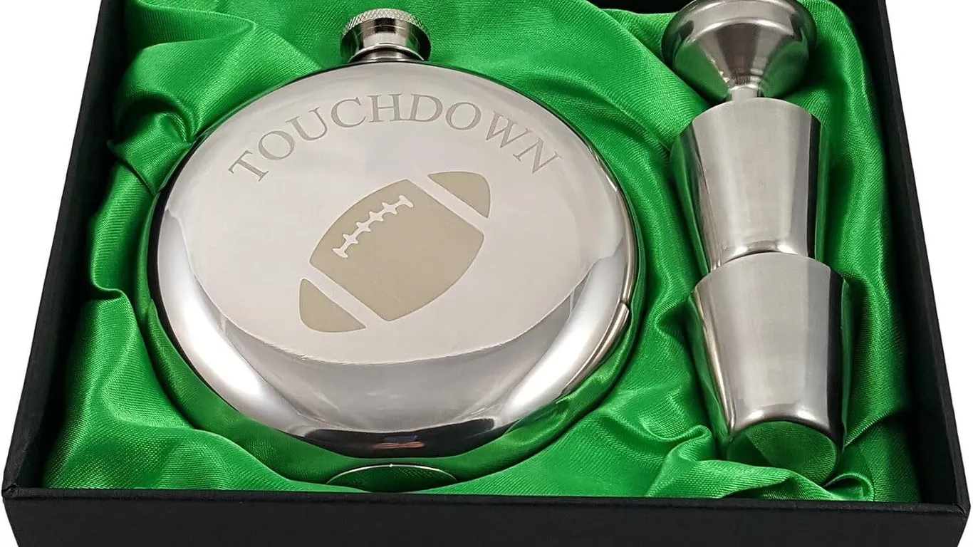 SEALED $39 Football Flask Gift Set Stainless Steel