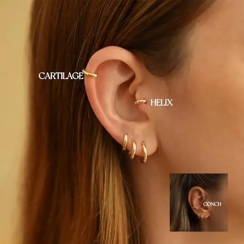 NEW 4 Pairs Hoop Gold Plated Earrings