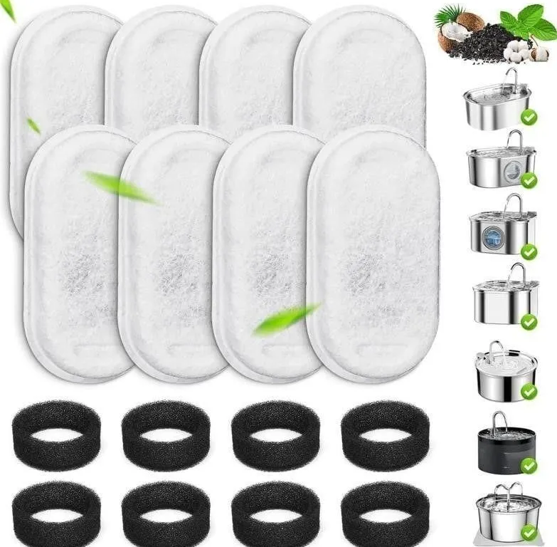 NEW 8+8PK Cat Water Fountain Filters & Sponges