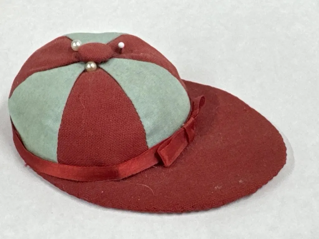 VTG Red and Pale Green Paneled Jockey Cap Pin