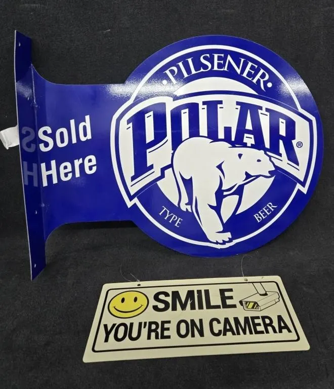 Metal Polar Beer & "SMILE YOU'RE ON CAMERA" Signs