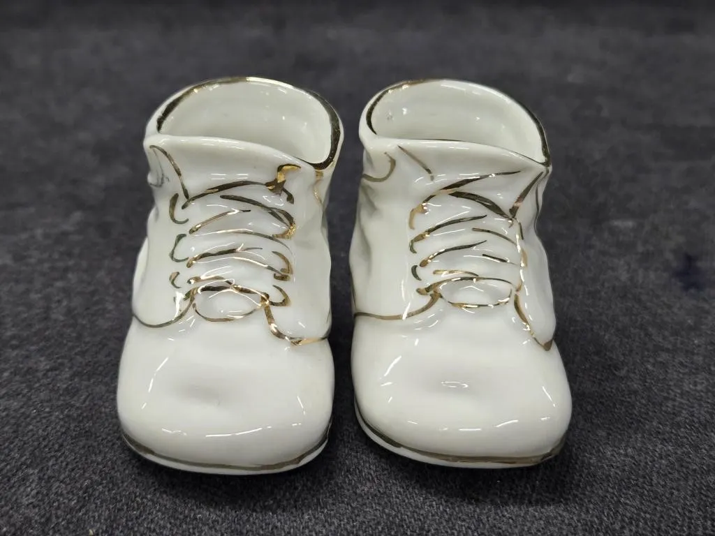 1960s-1970s Pr of White Porcelain Baby Shoes