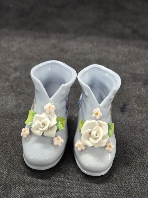 (2) Miniature Light Blue Porcelain Boot