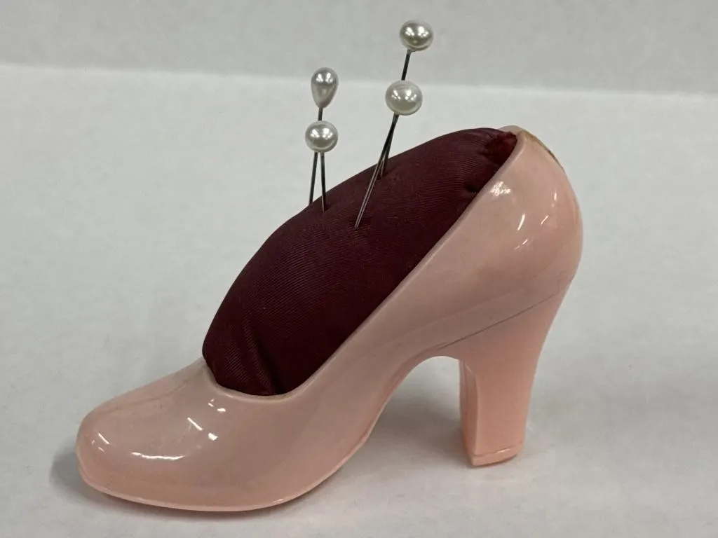 1940's Pink Plastic Pump Pin Cushion