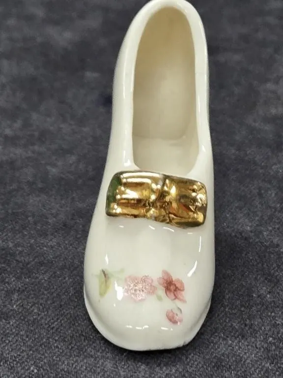 Miniature Glazed Porcelain Shoe Figurine, likely