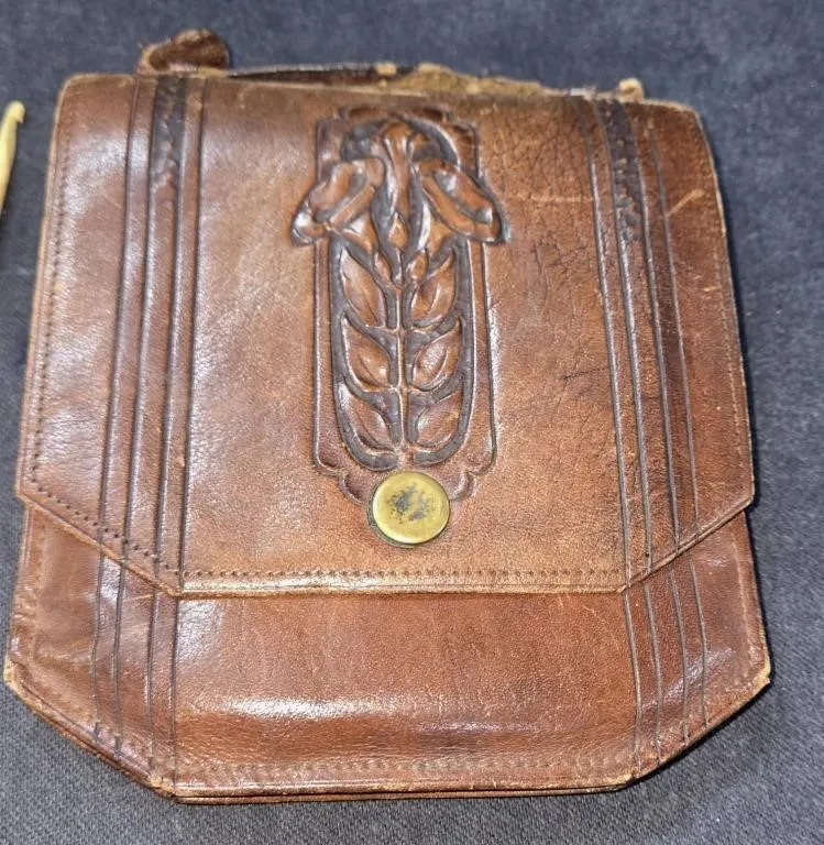 Vintage Mid-century Hand-tooled Leather Shoulder