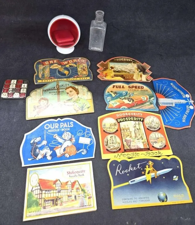 Oval Handled Tin w/9 Vintage Needle Books