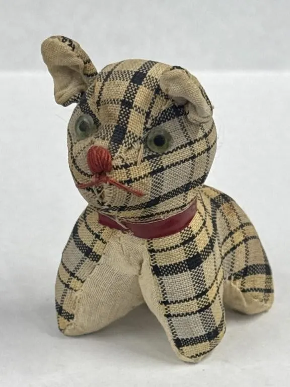 1970s Plaid Cat Pincushion and Tape Measure