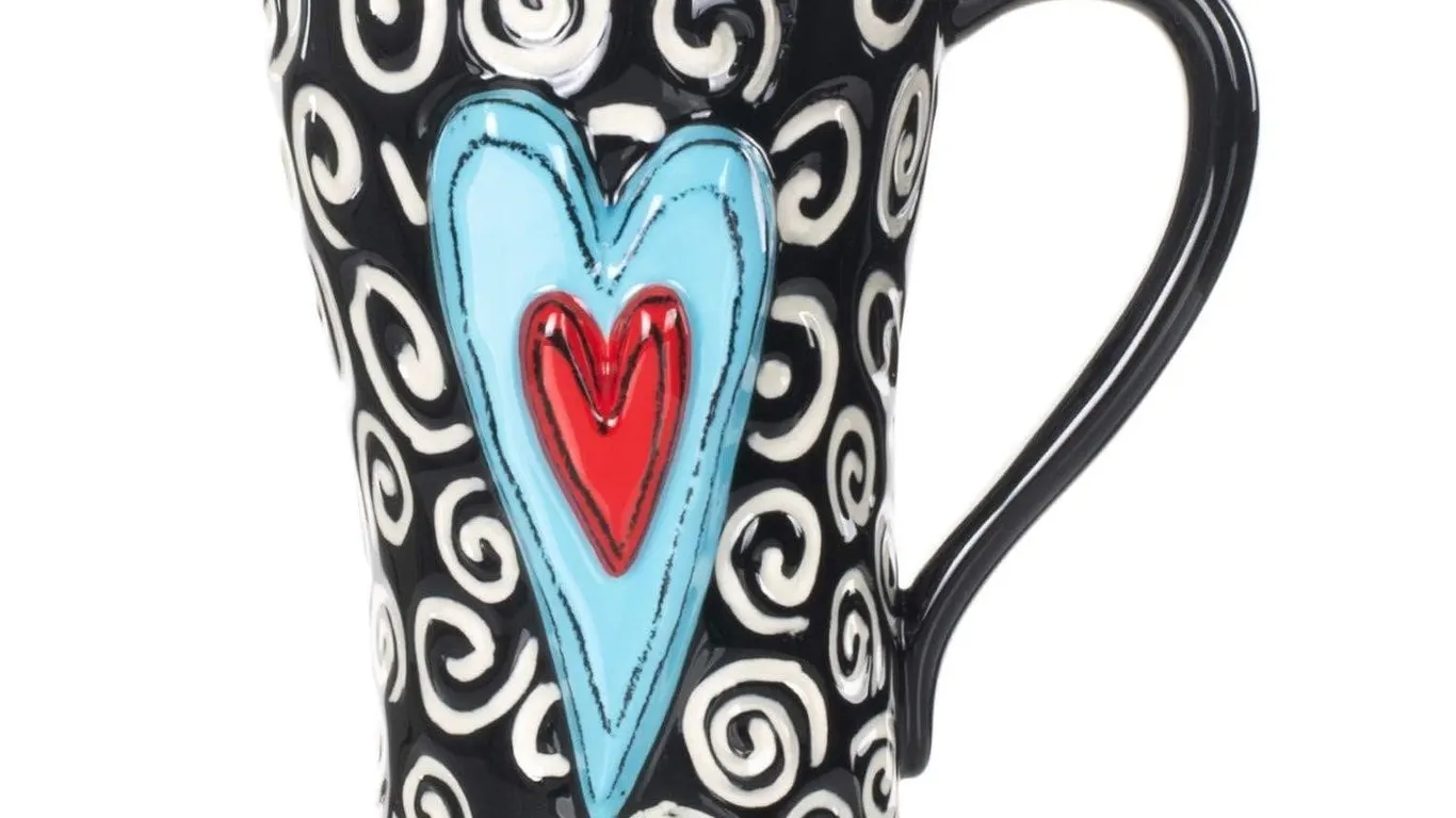 Demdaco Tracy Pesche Heart Mug 15 Ounce White Dots