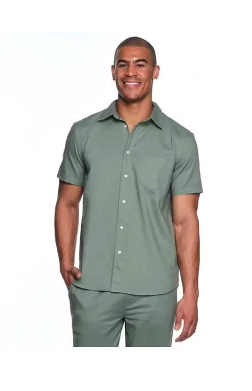 Lands End Mens Cotton Linen Button Up Shirt