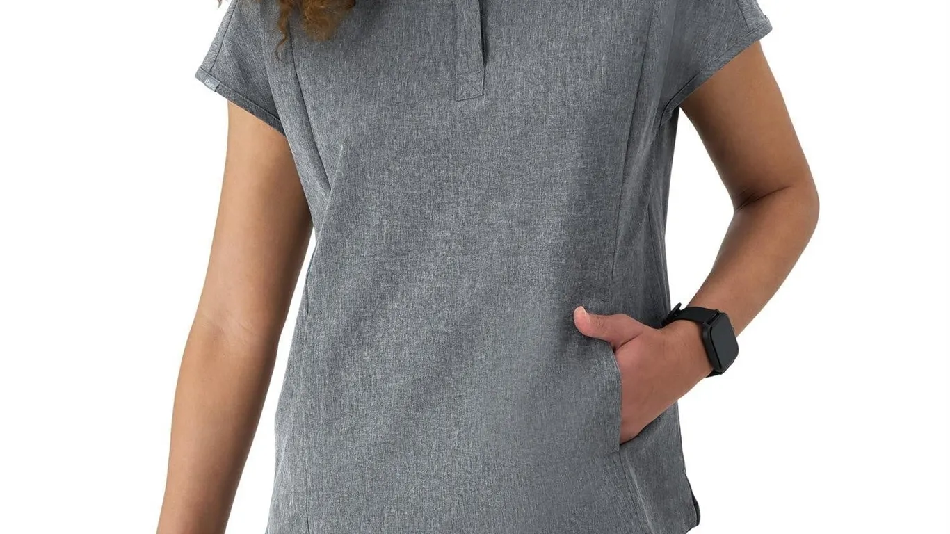 Hanes Womens XS Mandarin Scrub Top Ebony Heather