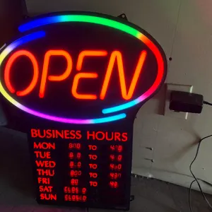 Neon Flashing Mode Open Sign with Business Hours