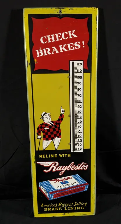 TIN THERMOMETER SIGN RELINE WITH RAYBESTOS BRAKE LININGS
