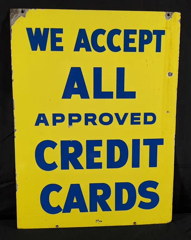 POCELAIN SIGN DEEP ROCK OIL CO WE ACCEPT ALL APPROVED CREDIT CARDS (2 SIDED)