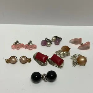 Mid-20th Century Costume and Faux Pearl Clip-On and Screw-Back Earrings Lot, 7 Pairs, Mixed Material