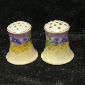 Hand Painted Porcelain Salt and Pepper Shakers with Floral Design, Marked Made in Japan, Pair, Early