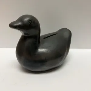 Maria Martinez San Ildefonso Blackware Duck Bank, Signed, Santa Clara Pueblo Mexico, 6 Inches Long,