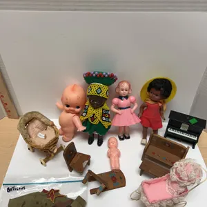 Vintage-Inspired Dolls With Miniature Furniture, German Cradle, Piano And Boy Scout Outfit Set