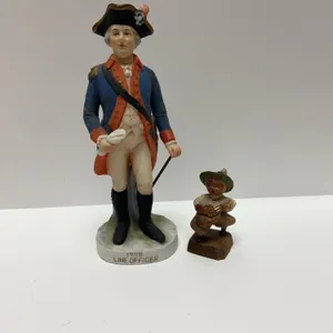 Lefton China 1779 Line Officer Figurine and Hand-Carved Wooden Guitarist Miniature, Set of 2 Collect