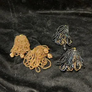 Two Pairs of Handmade Artisan Beaded Clip-On Earrings With Tassel Design and Mixed Beads, Signed