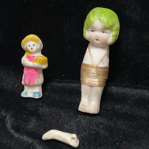 Early 20th Century Japanese Bisque Dolls, Including Limb Damaged 'Frozen Charlotte'-Type Doll