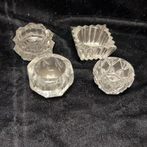 Four Pressed and Cut Glass Individual Open Salt Cellars, Various Shapes and Patterns