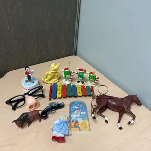 Collectible Toys: Olive Oyl Figure, Tin Xylophone, M&M Ornaments, Plastic Horse, and More (12 Pieces