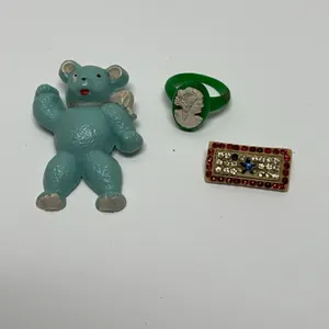 Mid-20th Century Children's Costume Jewelry Group With Blue Bear Pin, Cameo Ring, Rhinestone Brooch