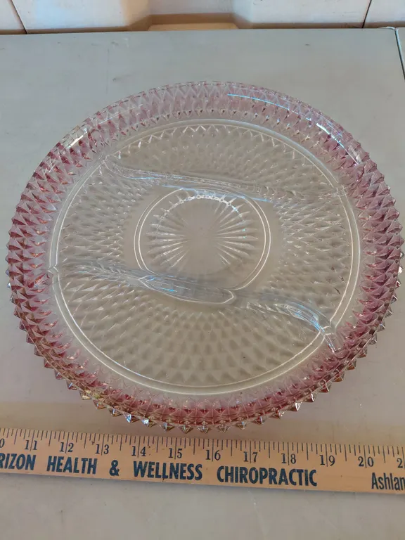 Vintage Indiana Glass Diamond Point Ruby Red Flash Divided Relish Tray 12"