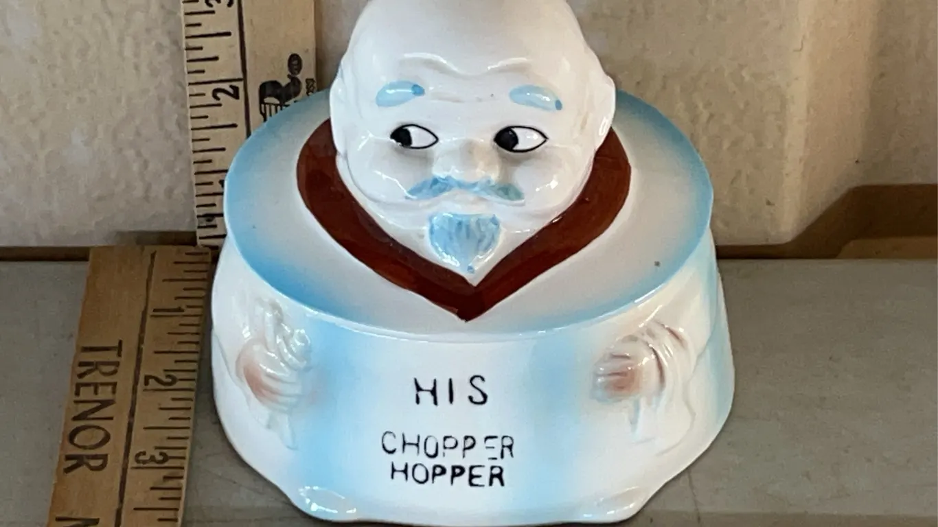 Vintage His Chopper Hopper Denture Holder Jar 4" Tall