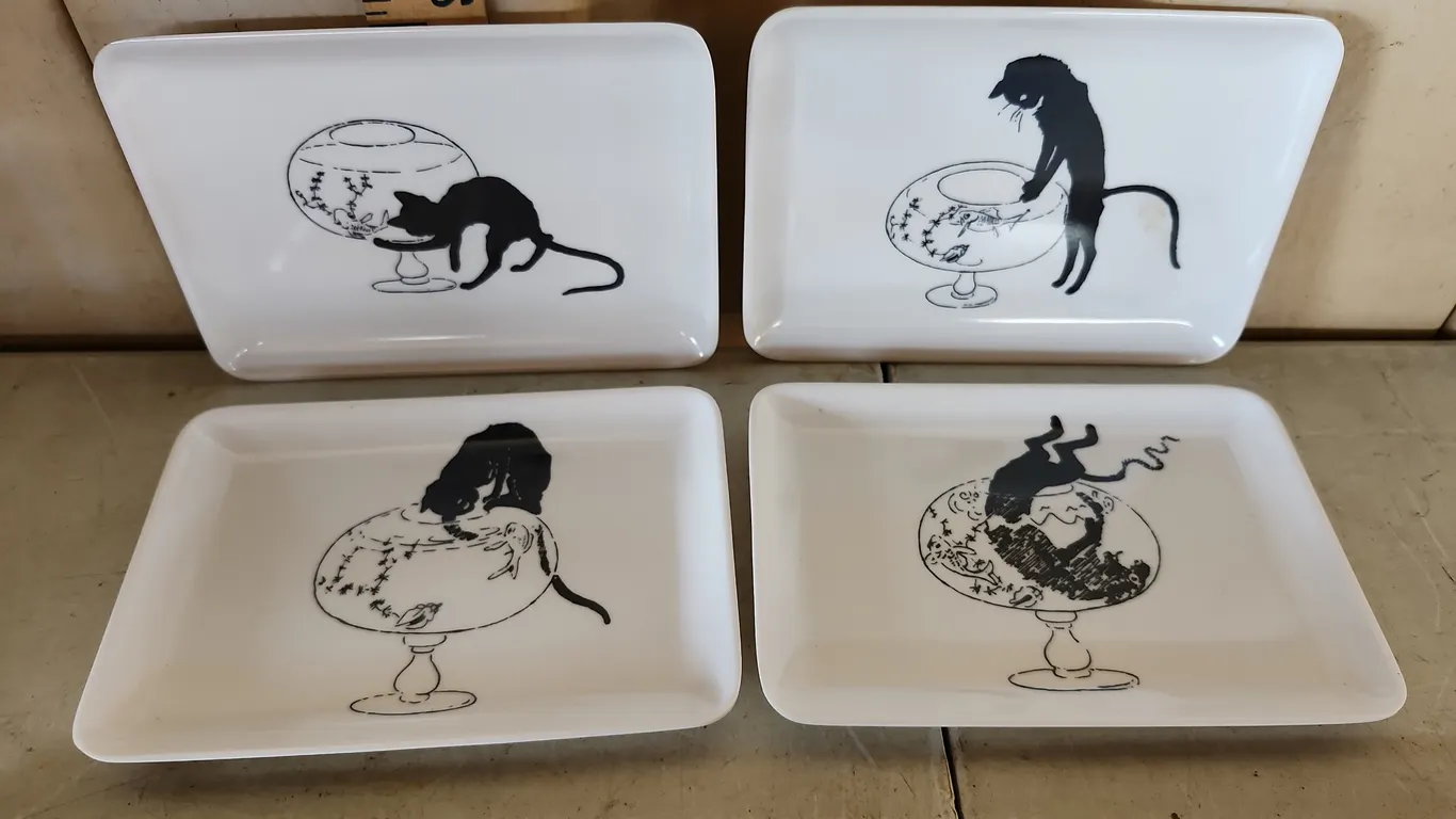 Vintage Steinlen Cat Trinket Trays 6"X4.25"