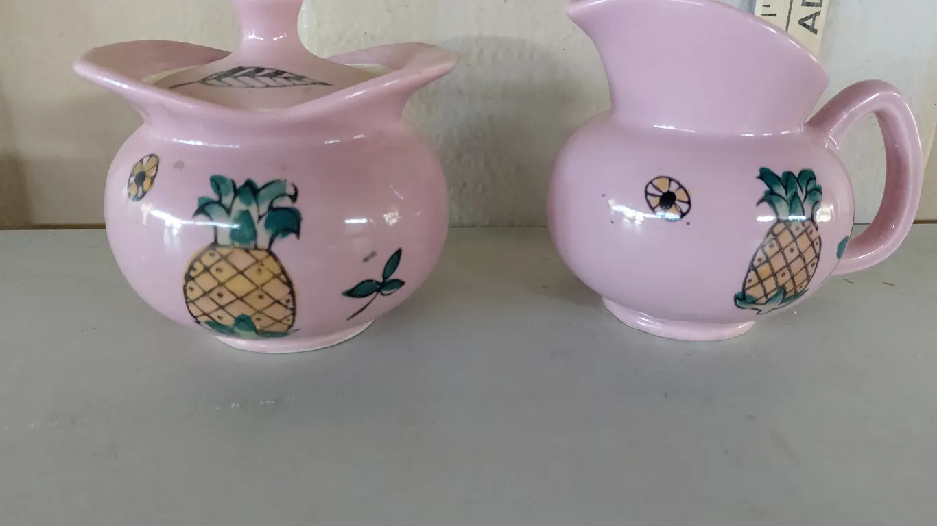 Vintage Japan Pink Pottery Sugar & Creamer