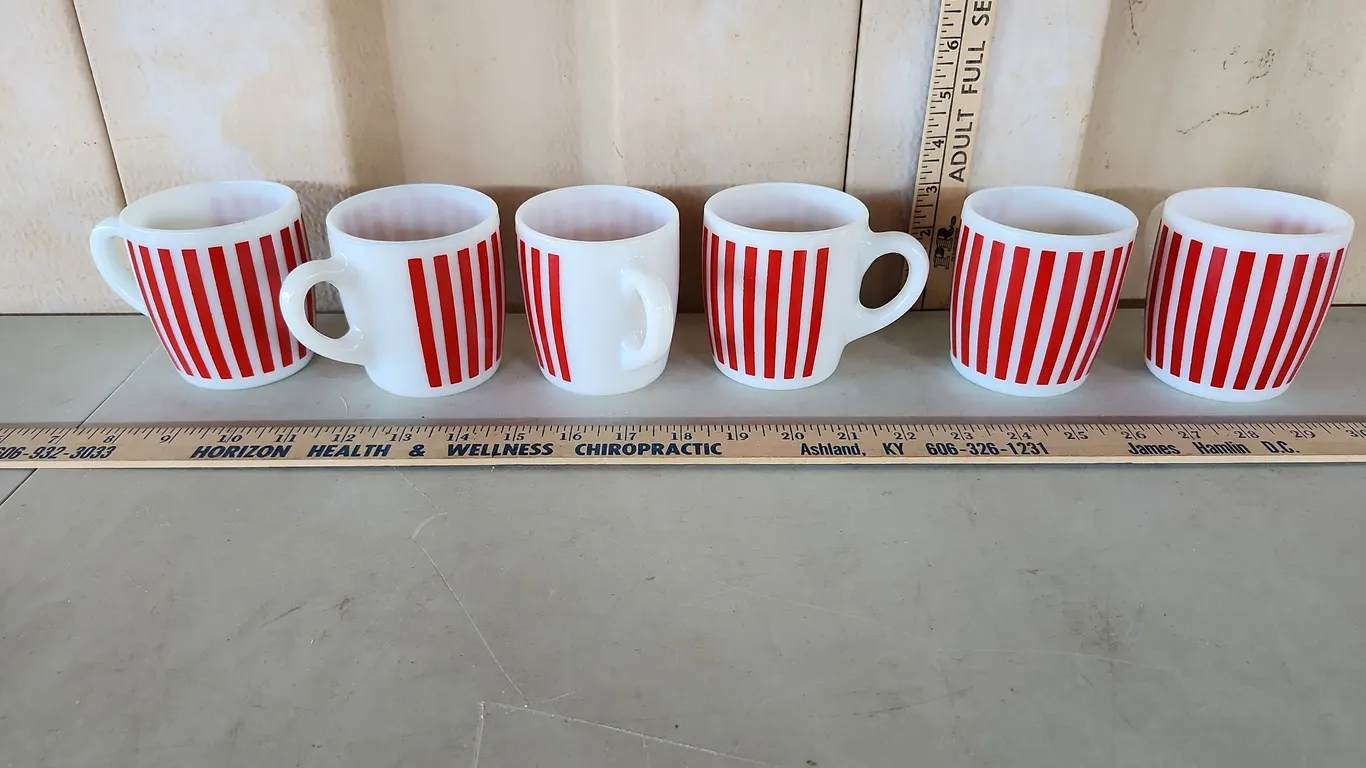 6 Vintage Hazel Atlas Red Candy Stripe Mugs