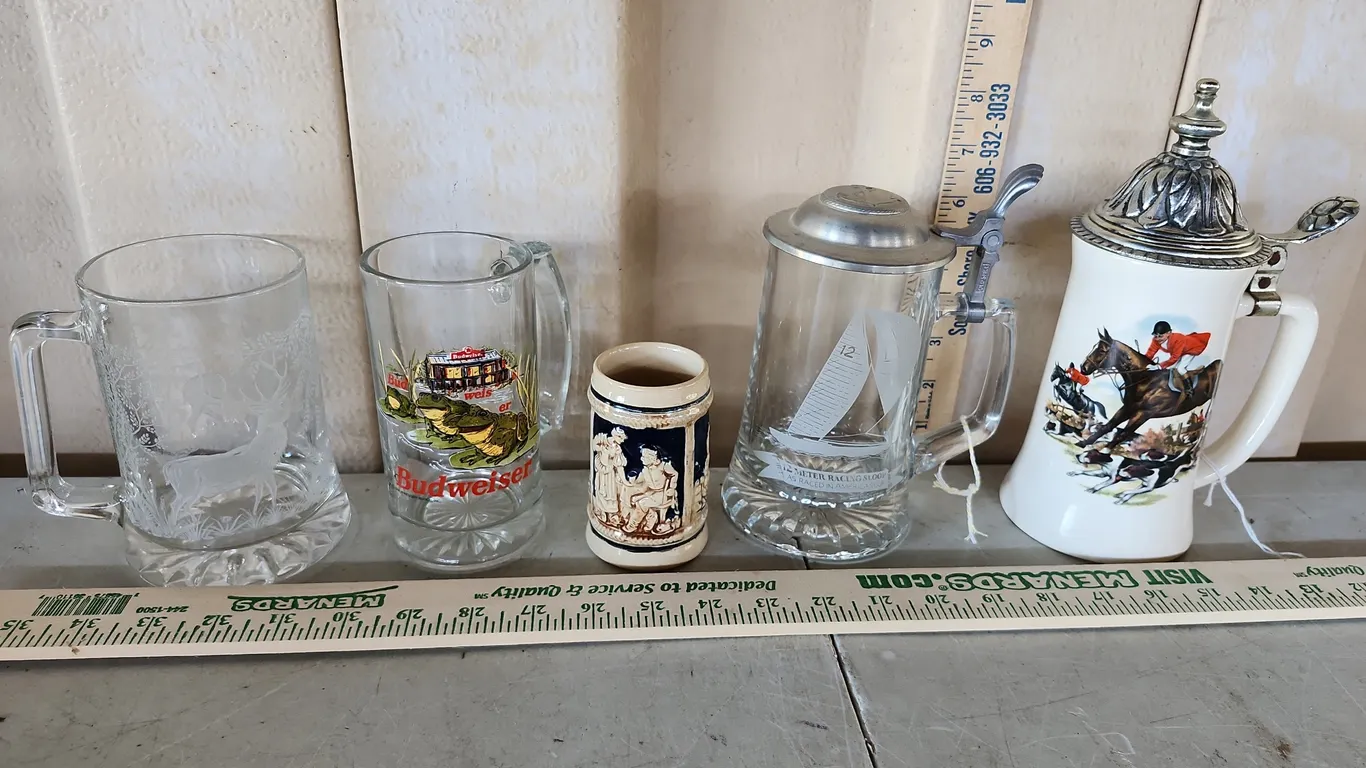 Vintage Beer Steins-Budweiser, 12 Meter Racing Sloop, Deer, Fox Hunt, & Germany