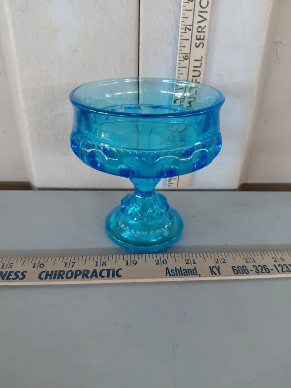 Vintage Indiana Glass Turquoise Blue Kings Crown/Thumbprint Compote 5"X5.25"