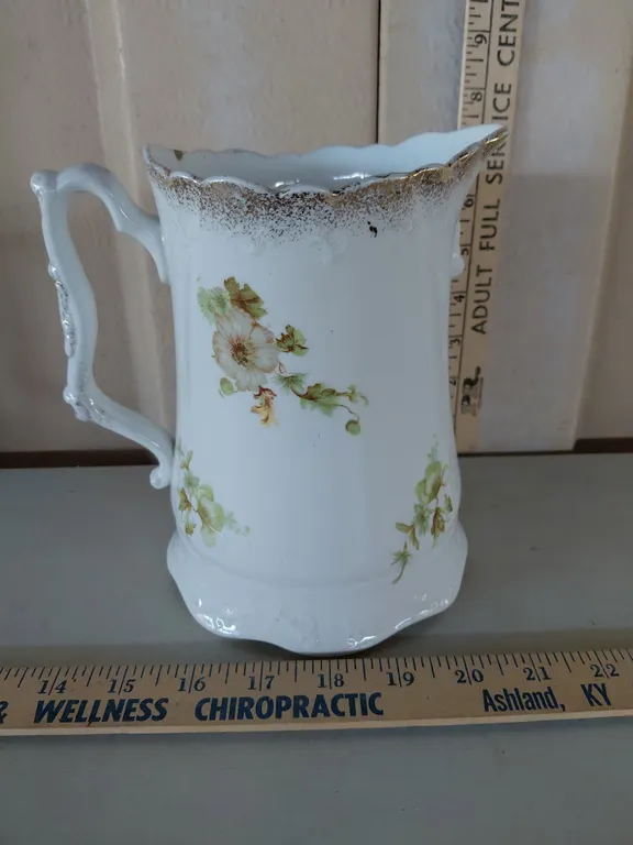 Vintage Hand Painted Flower Pitcher 7.5" Tall