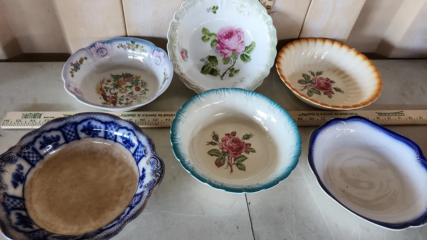 6 Vintage Flower Porcelain Serving Bowls