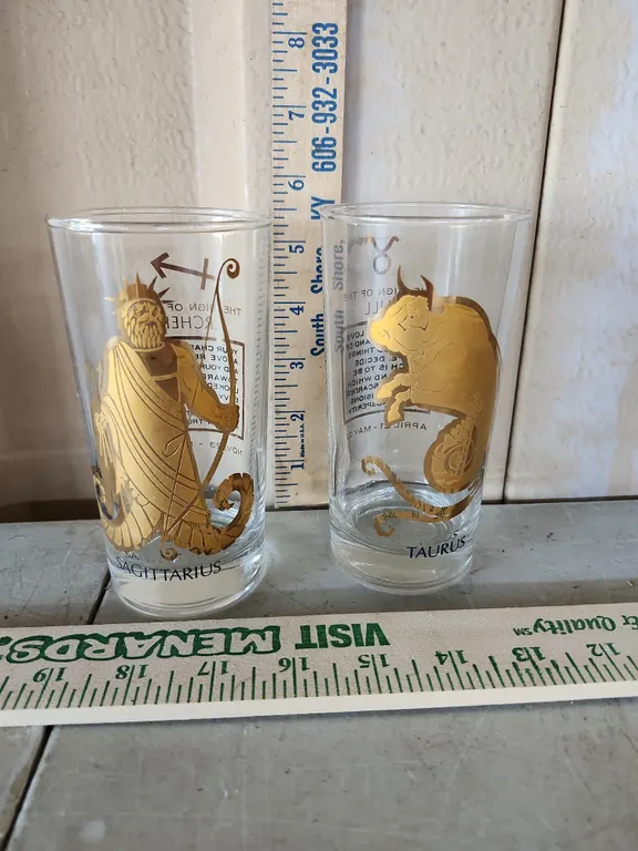 Vintage Zodiac Glasses Sagittarius & Taurus