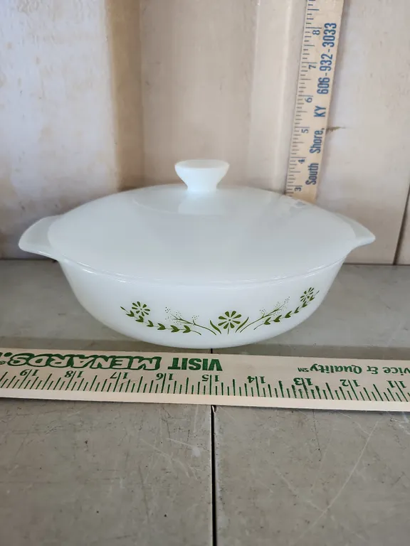 Vintage Glasbake Green Daisies Covered Baking Dish