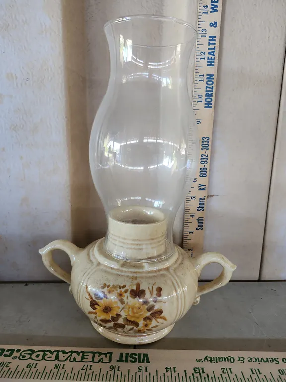 Vintage McCoy Pottery Candle Holder W/Glass Hurricane 12" Tall, Unmarked