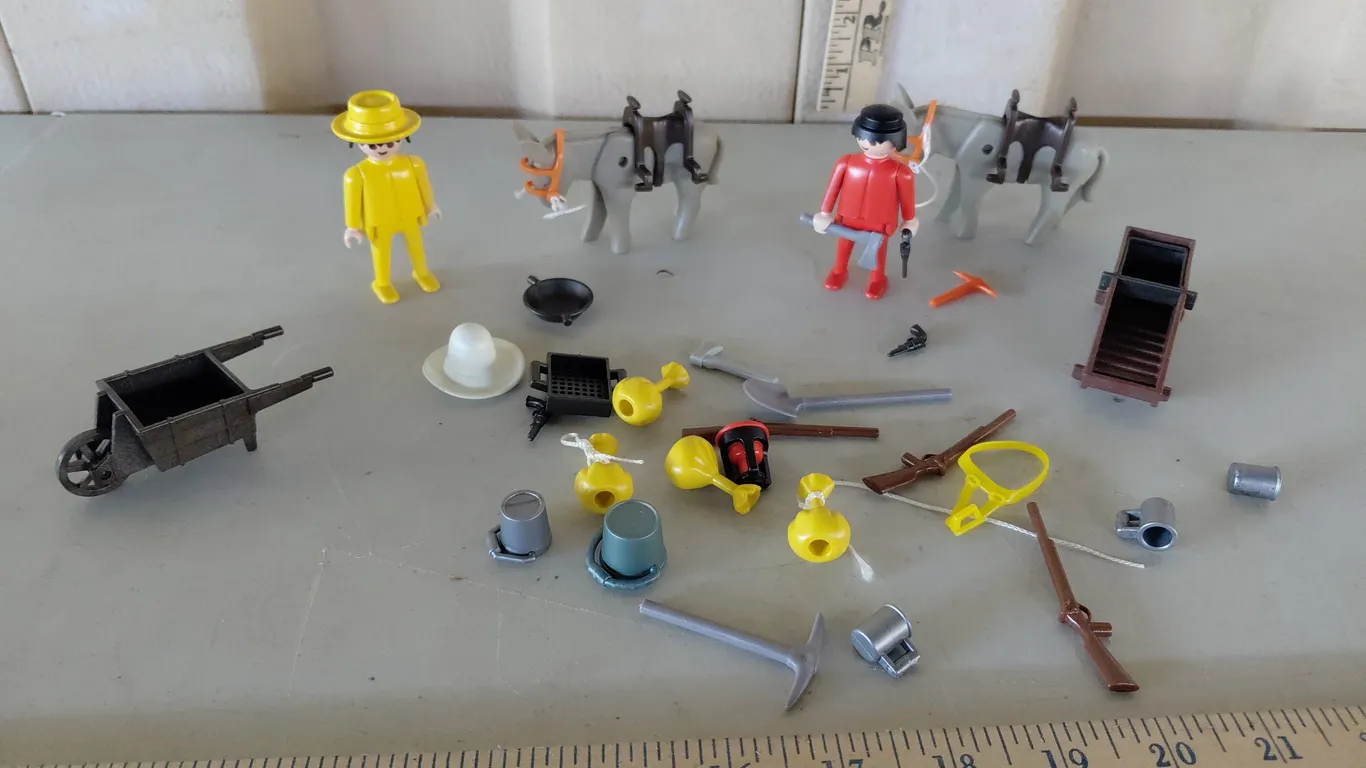 Assorted 1970s Playmobil Toy Figures, Horses, & Accessories