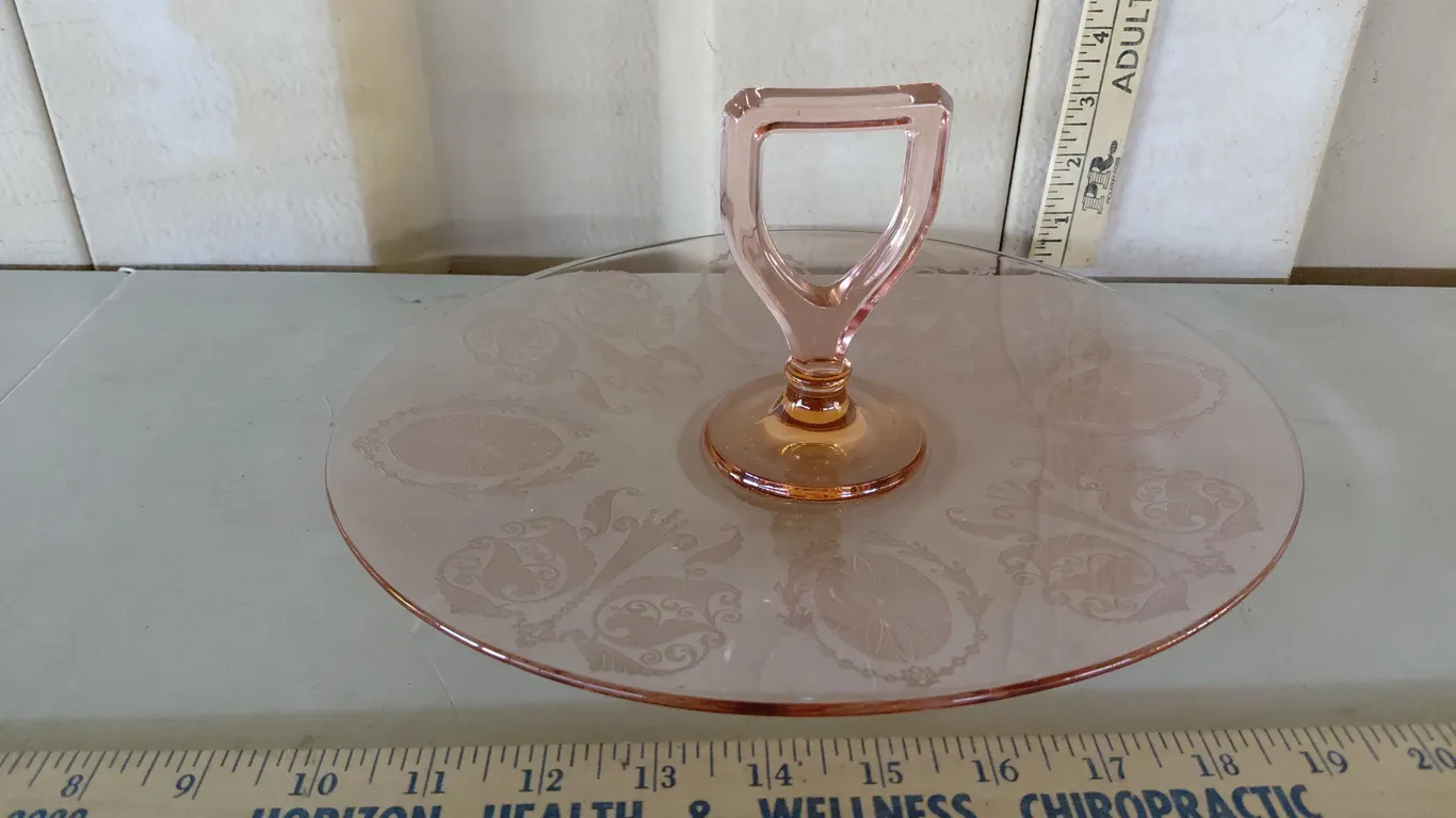 Vintage Cambridge Glass Pink Depression Sandwich Tray 12"X10"X5"