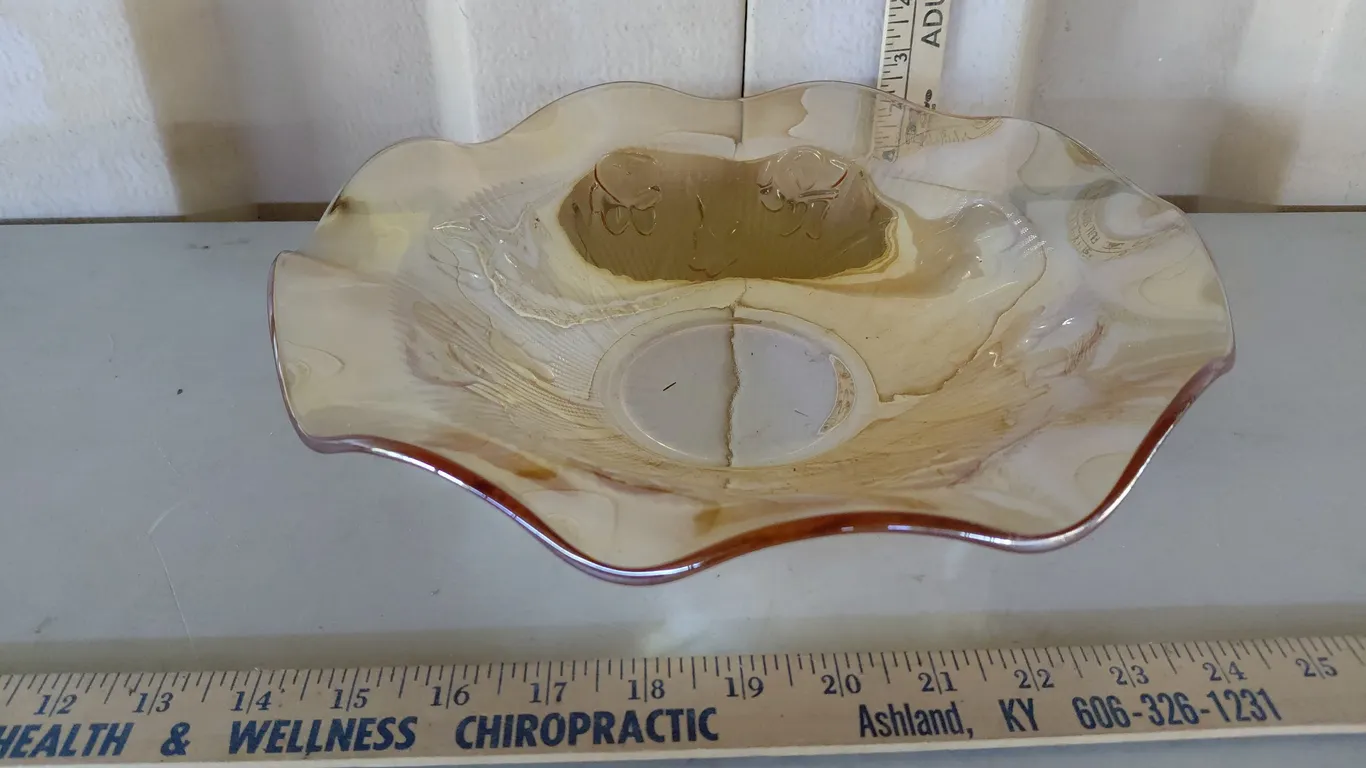 Vintage Jeannette Glass Iris & Herringbone Carnival Glass Serving Bowl 12"X2.5"