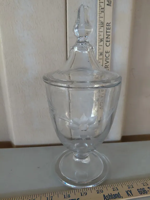 Vintage Etched Clear Glass Candy Dish 10.25"
