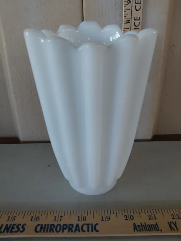 Vintage Asymmetric Fostoria Celestial Pattern Milk Glass Vase 5''X8''