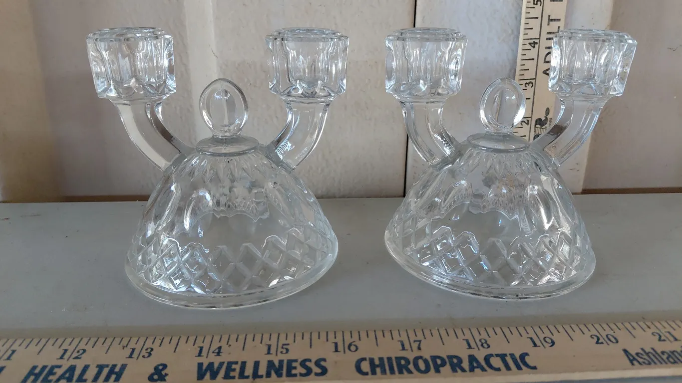 Pair Of Imperial Glass Double Candlestick 4.5''X4.5''