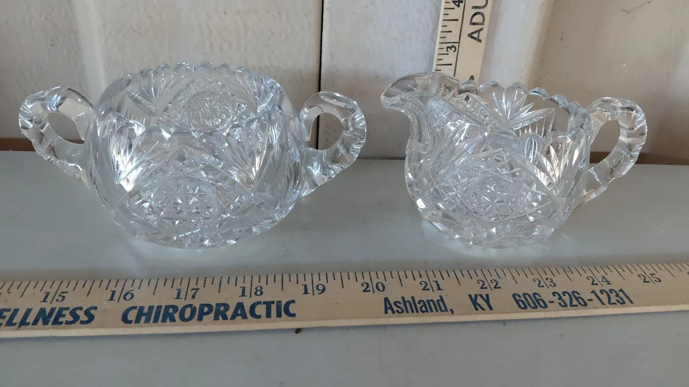 Vintage Heavy Cut Glass Sugar & Creamer